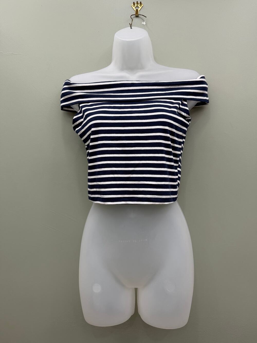 Wild Fable Navy Striped Off Shoulder Crop Top Small Foldover Coastal Y2K
